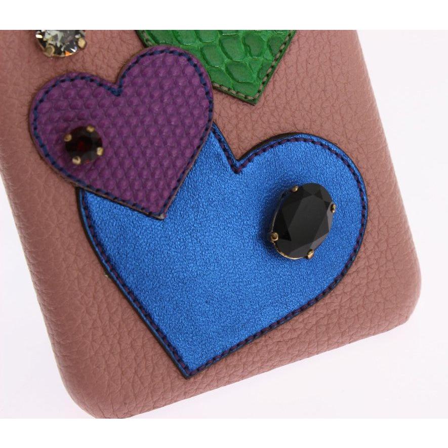Dolce & Gabbana Pink Leather Heart Crystal Phone Case Dolce & Gabbana