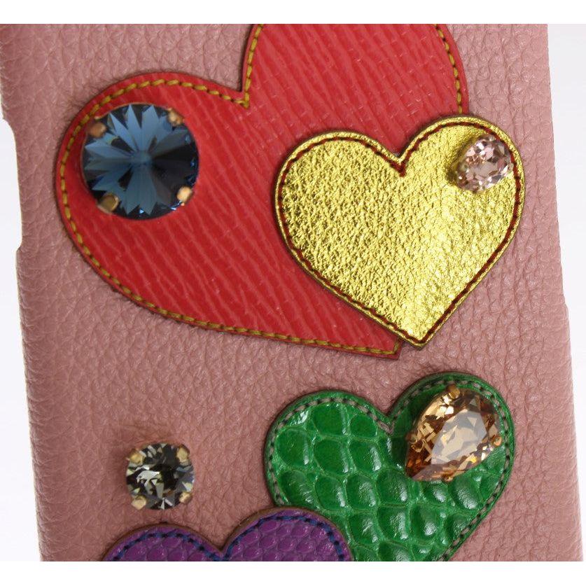 Dolce & Gabbana Pink Leather Heart Crystal Phone Case Dolce & Gabbana