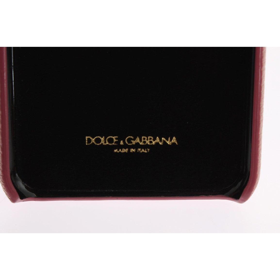 Dolce & Gabbana Pink Leather Heart Crystal Phone Case Dolce & Gabbana