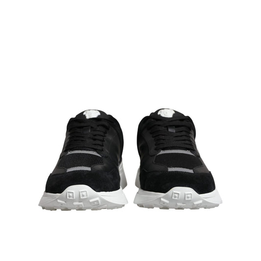 Versace Black Canvas Quad Fabric Medusa Low Top Sneaker Shoes