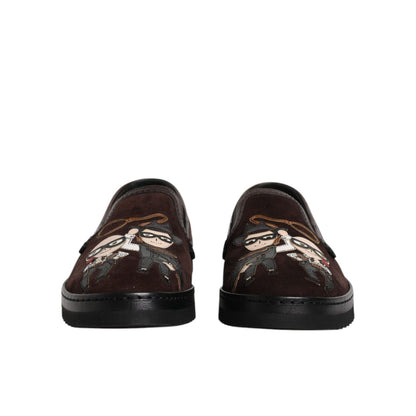 Dolce & Gabbana Brown Suede DG Family Slip On Flats Shoes