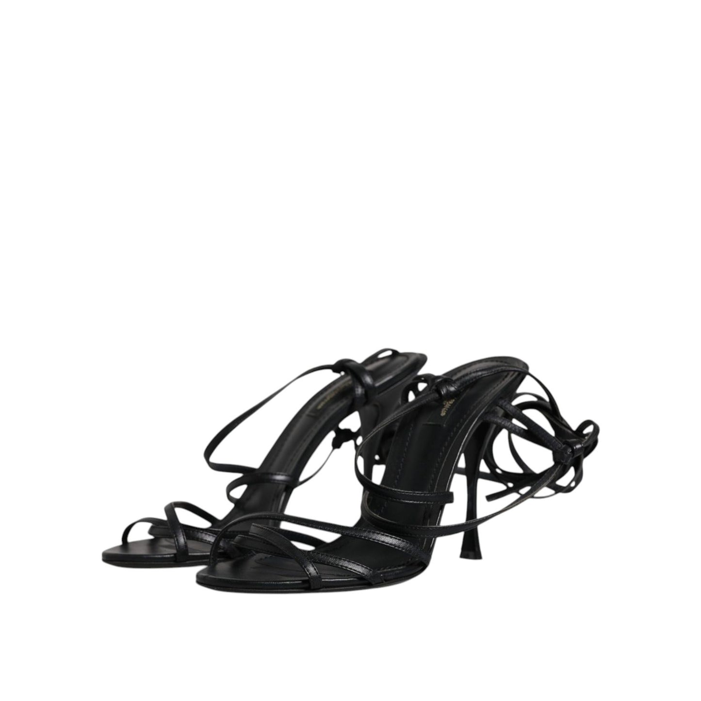 Dolce & Gabbana Black Leather High Heels Keira Sandals Shoes