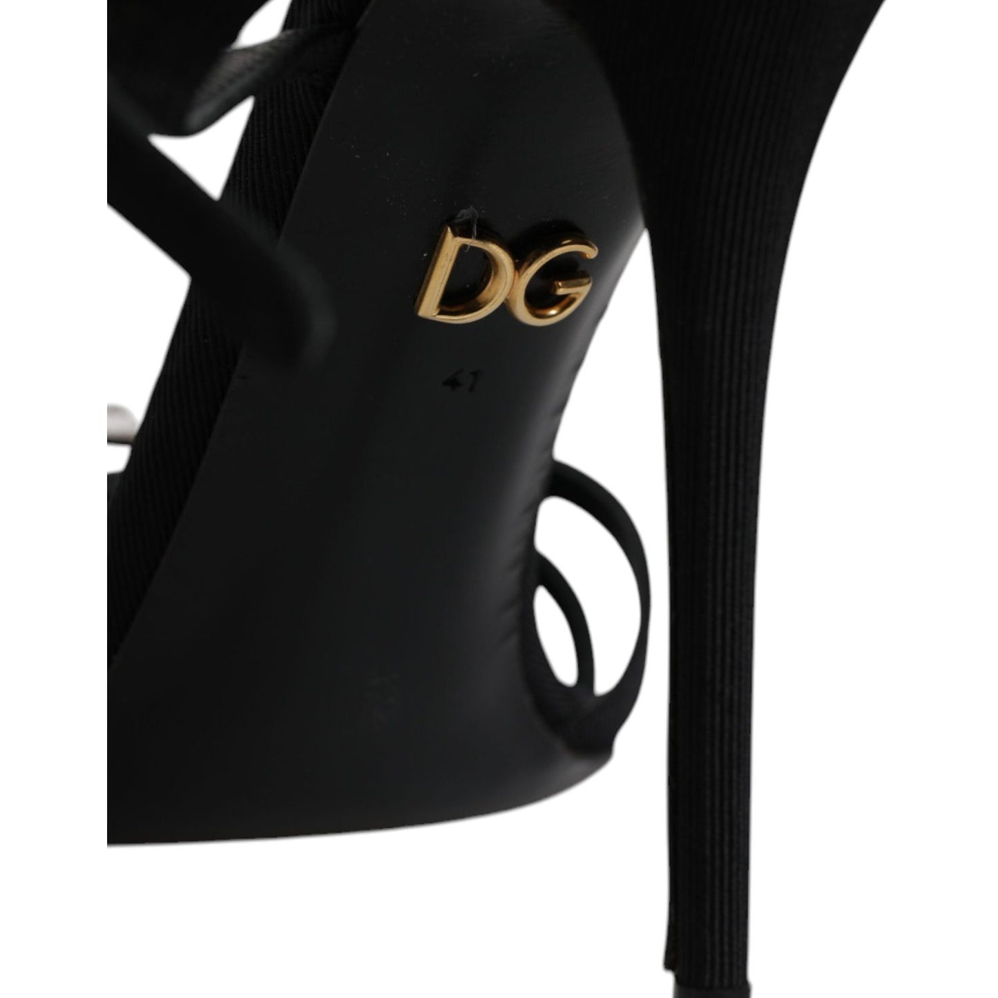 Dolce & Gabbana Black Leather Crystal Heels Sandals Shoes