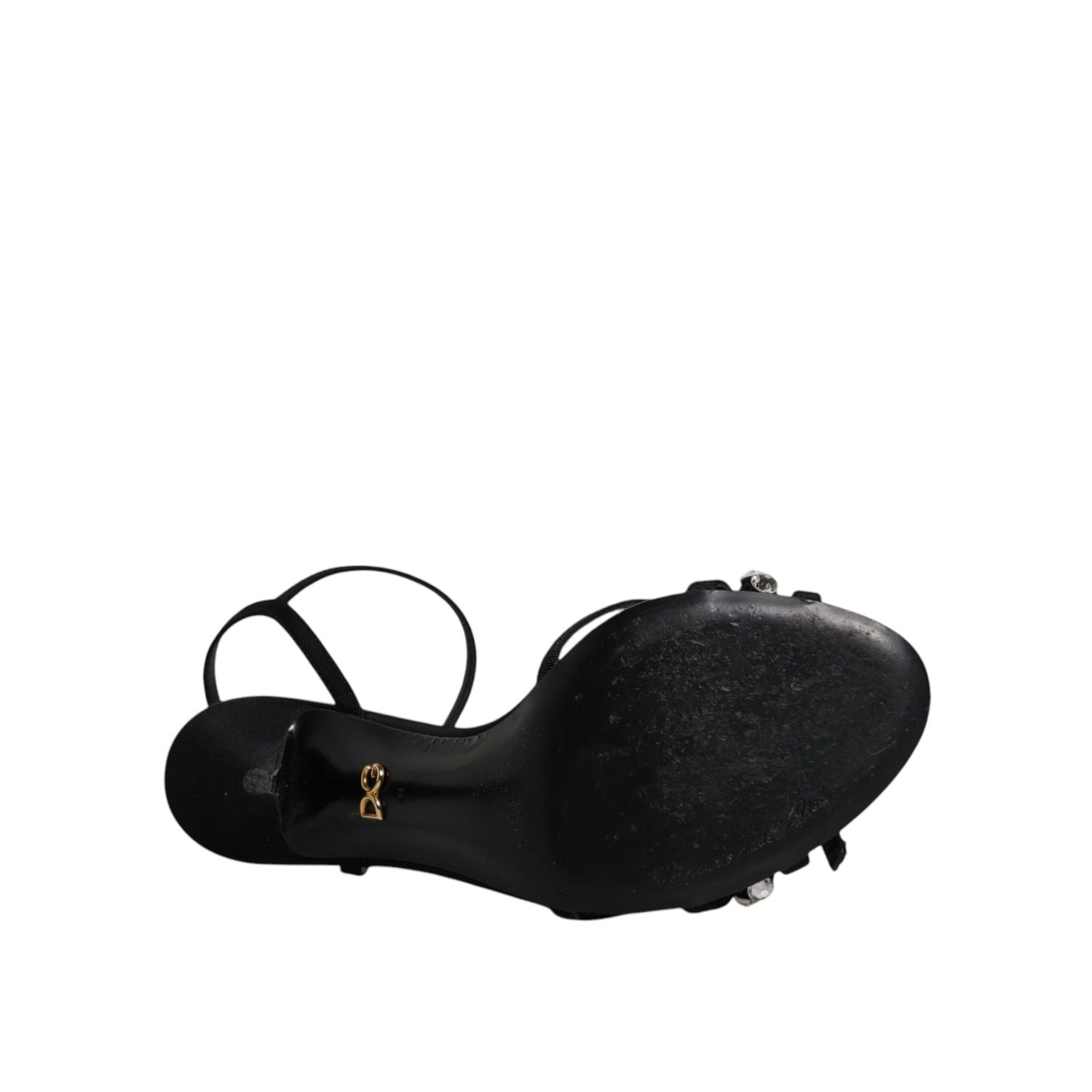 Dolce & Gabbana Black Leather Crystal Heels Sandals Shoes