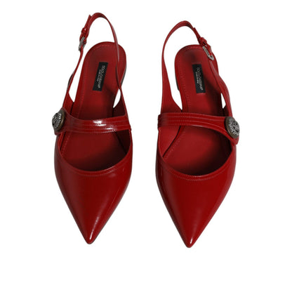 Dolce & Gabbana Red Leather Slingback Flats Sandals Shoes