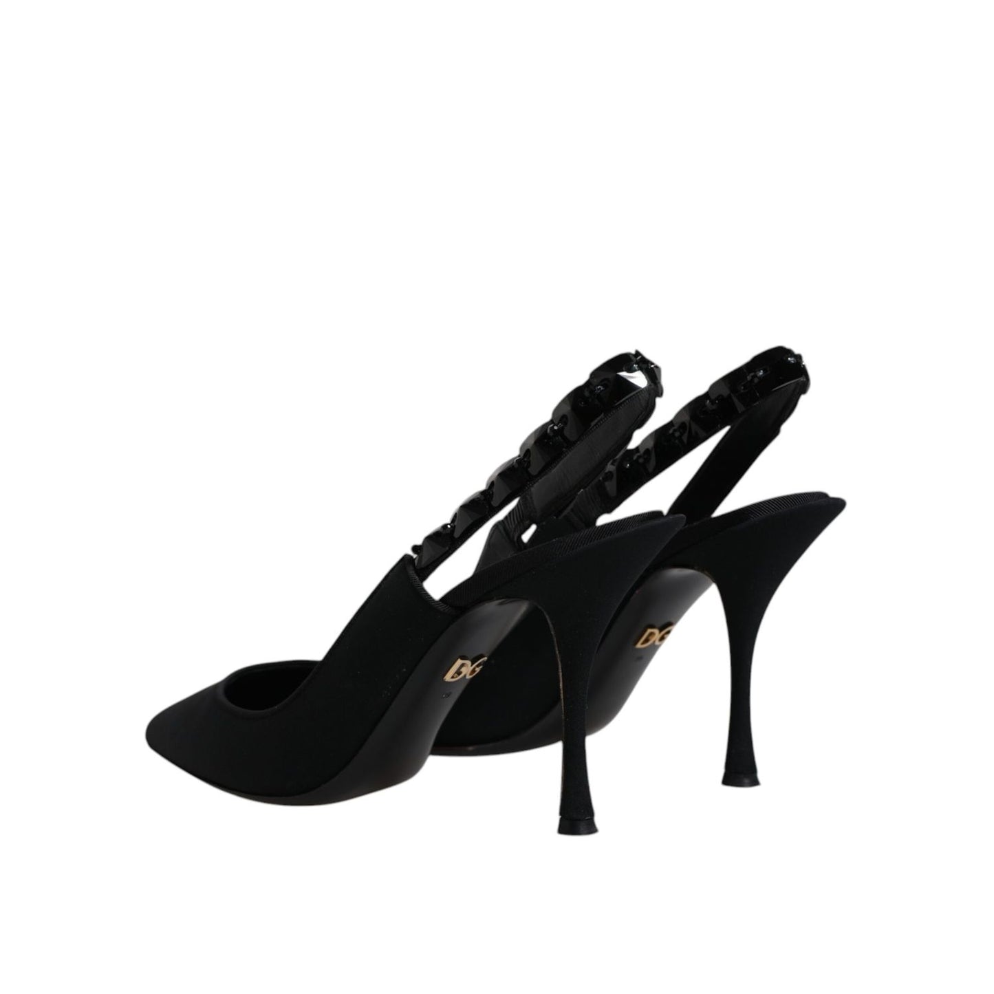 Dolce & Gabbana Black Embellished Charmeuse Slingback Shoes