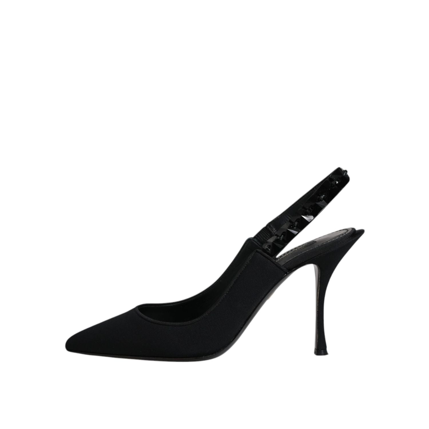 Dolce & Gabbana Black Embellished Charmeuse Slingback Shoes