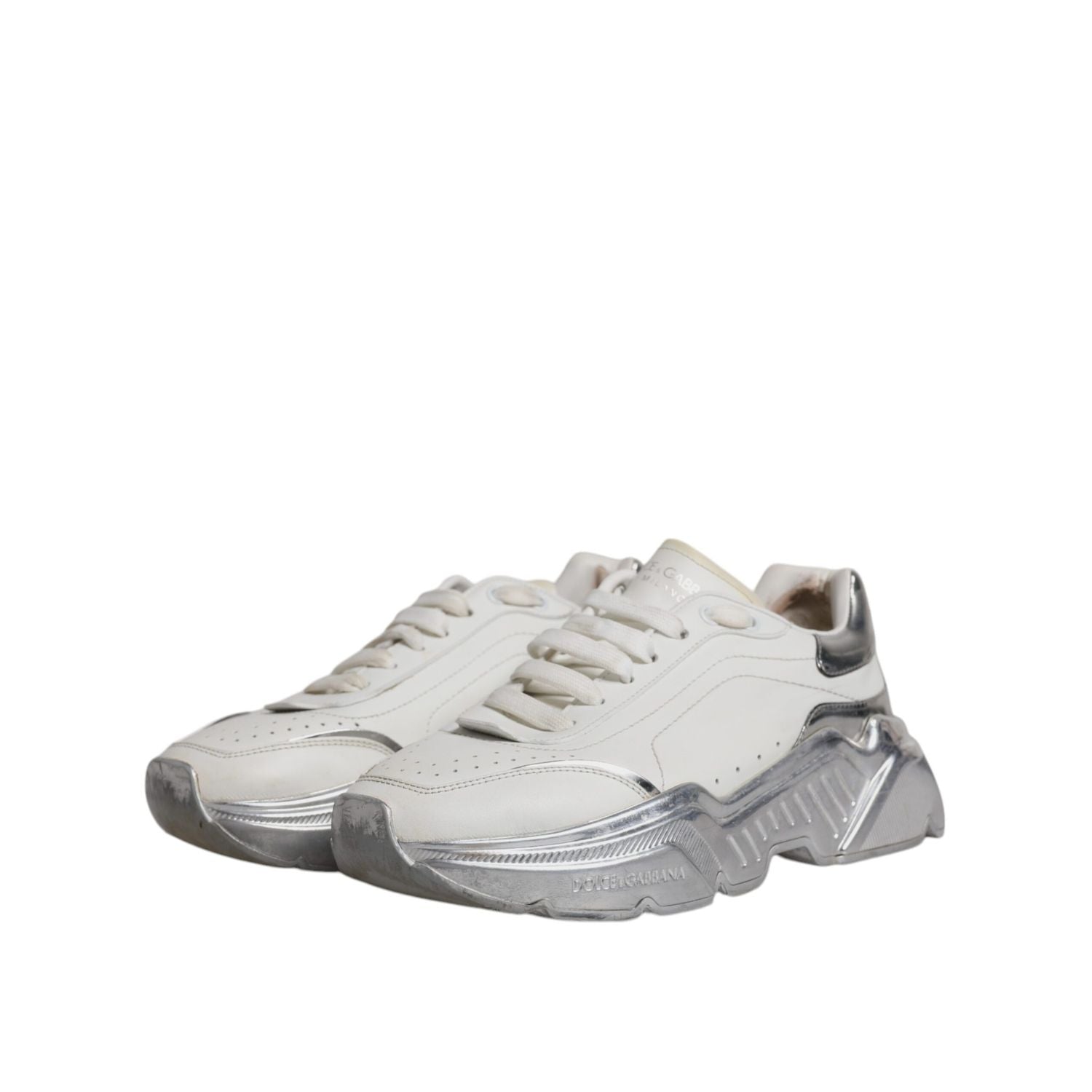 Dolce & Gabbana White Silver Daymaster Low Top Sneakers Shoes