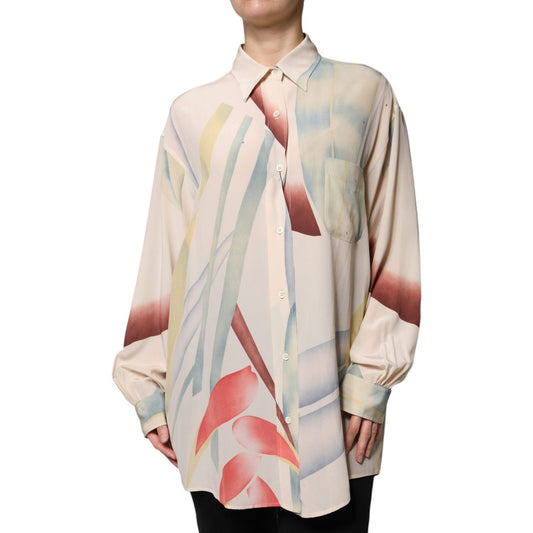 Etro Beige Printed Collared Buttoned Long Sleeves Blouse Top Etro