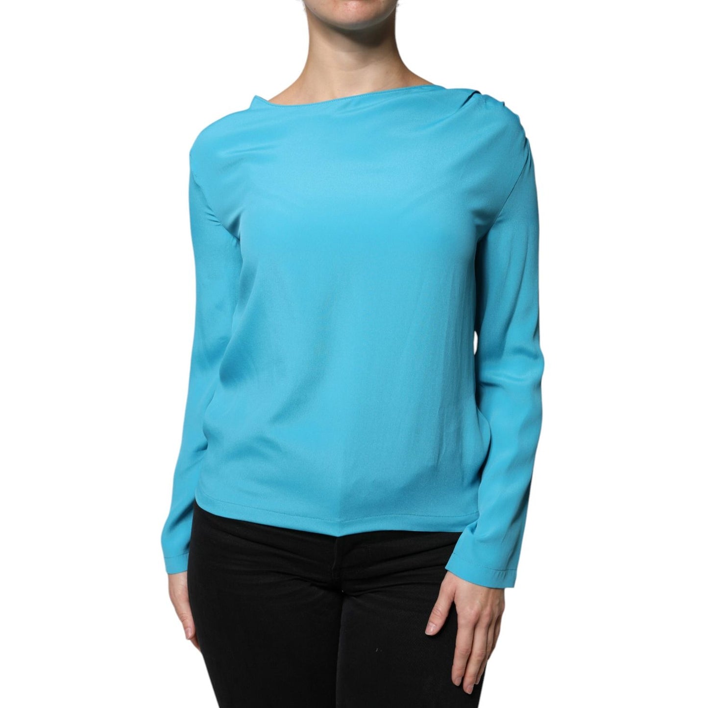 Boutique Moschino Blue Round Neckline Long Sleeves Blouse Top Boutique Moschino
