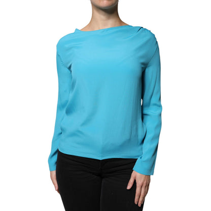 Boutique Moschino Blue Round Neckline Long Sleeves Blouse Top Boutique Moschino