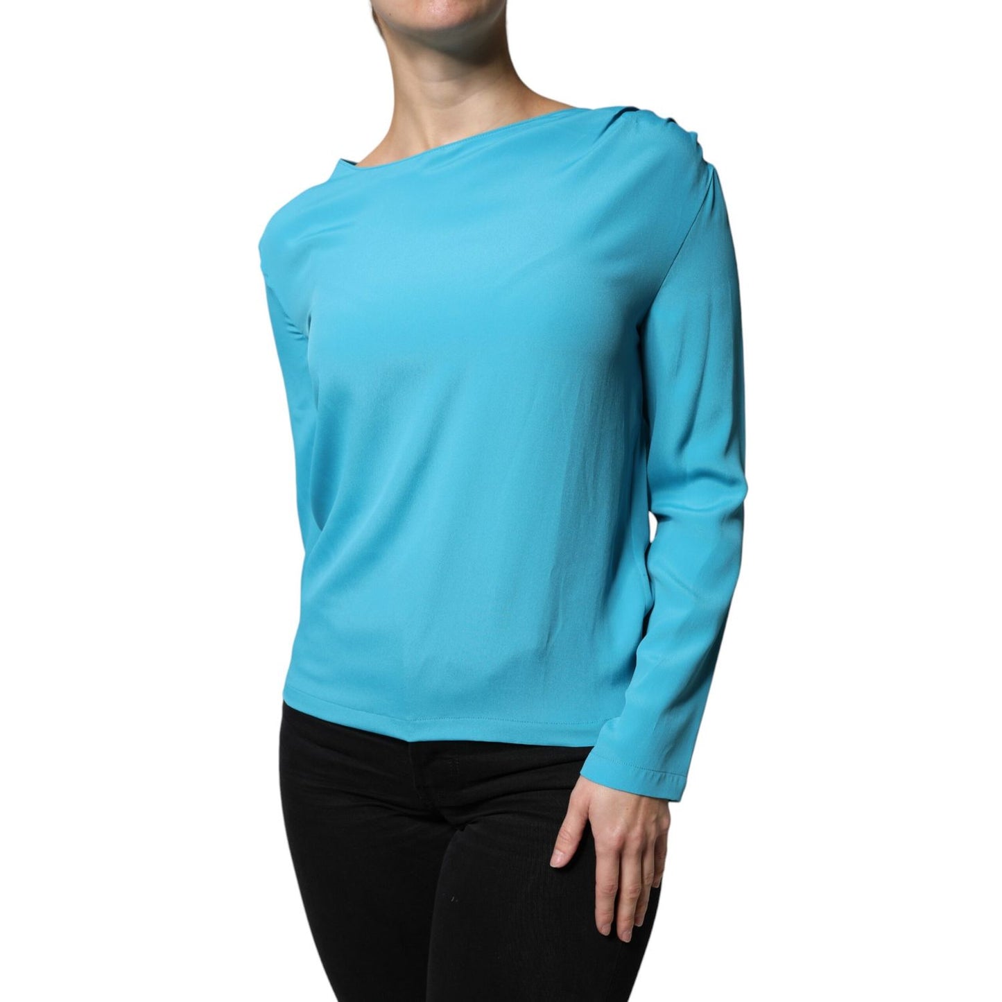 Boutique Moschino Blue Round Neckline Long Sleeves Blouse Top Boutique Moschino