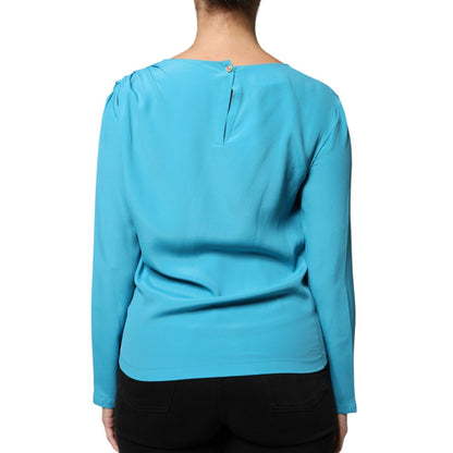 Boutique Moschino Blue Round Neckline Long Sleeves Blouse Top Boutique Moschino