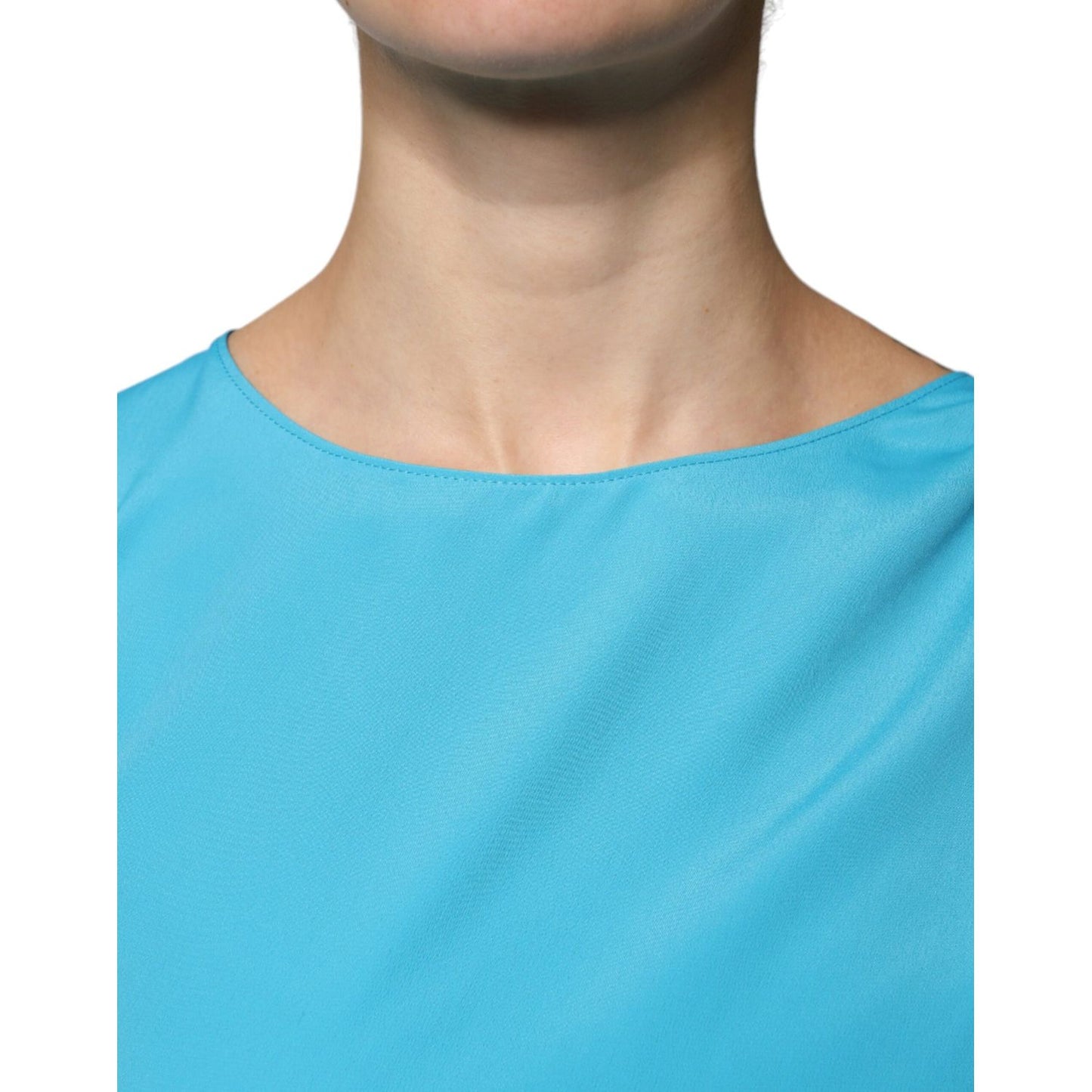 Boutique Moschino Blue Round Neckline Long Sleeves Blouse Top Boutique Moschino