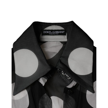 Dolce & Gabbana Black White Polka Dots Silk Long Sleeves Top