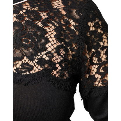 Dolce & Gabbana Black Floral Lace Silk Pullover Blouse Top