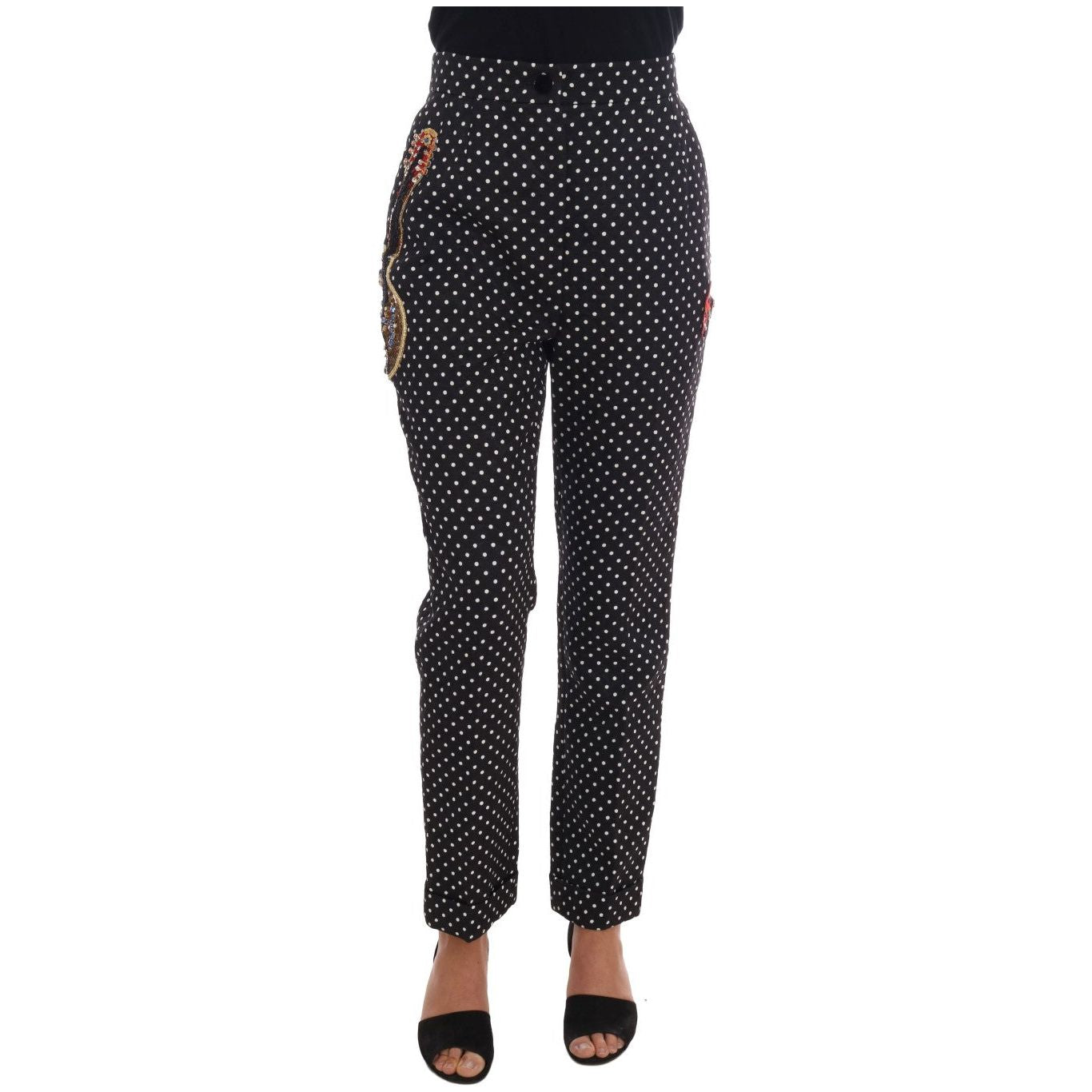 Dolce & Gabbana Black Polka Dot Sicily Crystal Pants Dolce & Gabbana