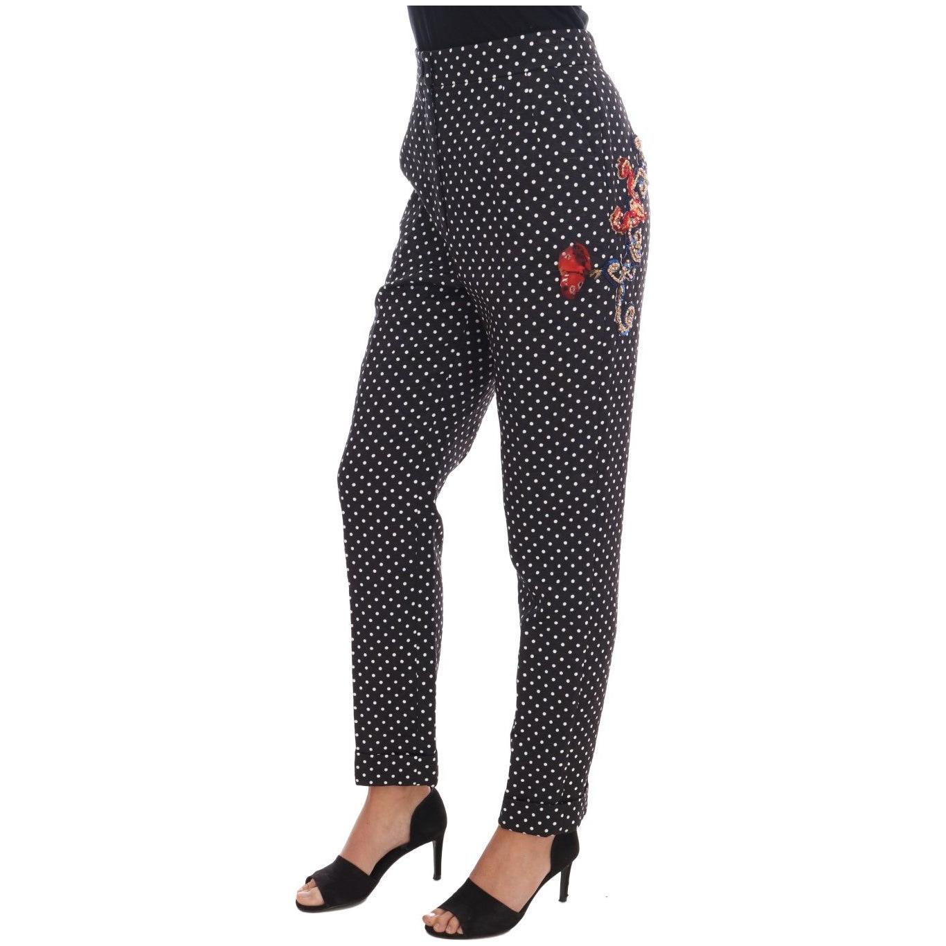 Dolce & Gabbana Black Polka Dot Sicily Crystal Pants Dolce & Gabbana