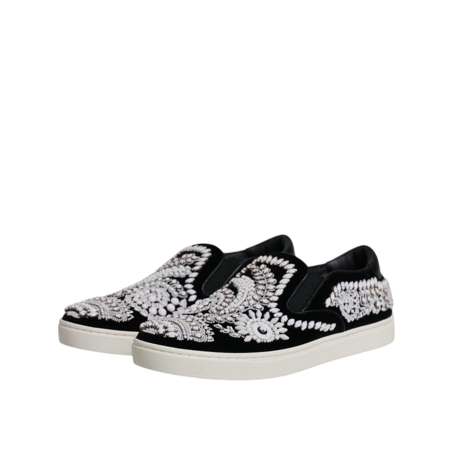 Dolce & Gabbana Black Embellished London Men Slip On Shoes