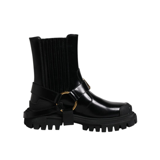 Dolce & Gabbana Black Leather Slip On Stretch Trekking Boots Shoes Dolce & Gabbana