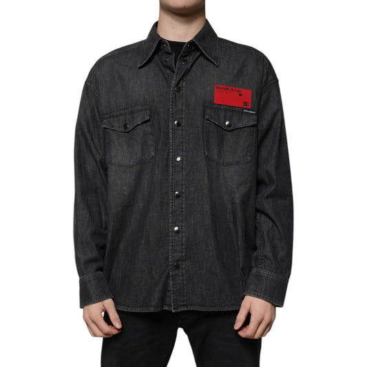 Dolce & Gabbana Black Logo Cotton Button Down Denim Shirt Dolce & Gabbana