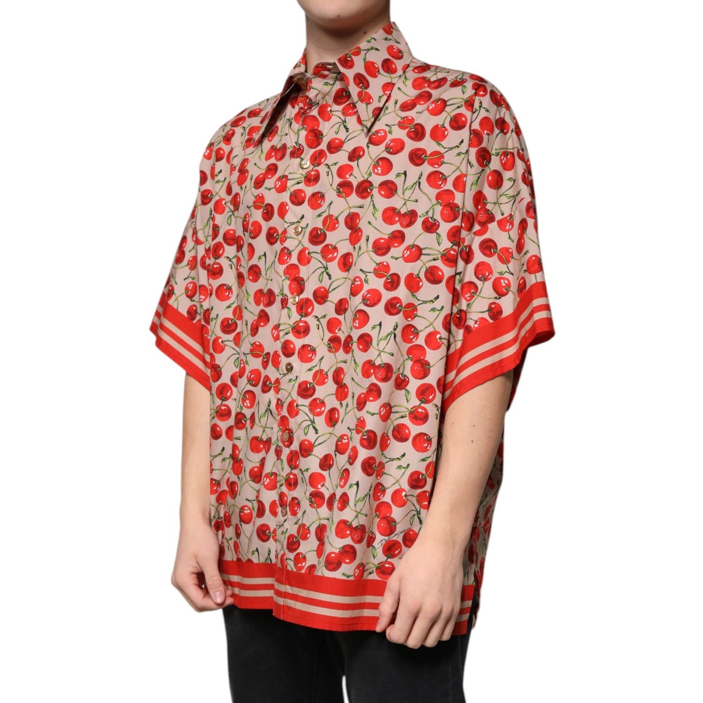 Dolce & Gabbana Beige Cherry Button Down Men Casual Shirt