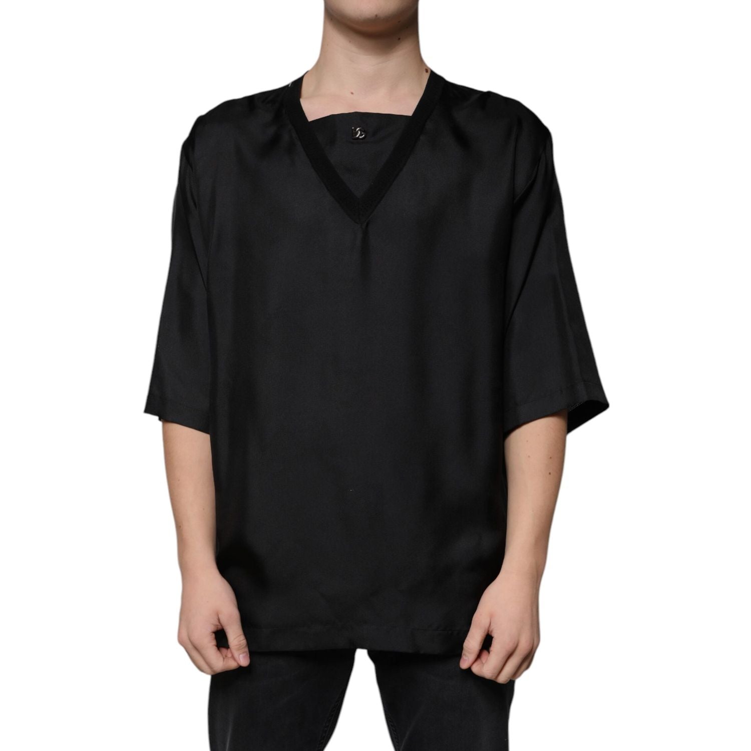 Dolce & Gabbana Black Cotton Square Neck Short Sleeve T-shirt