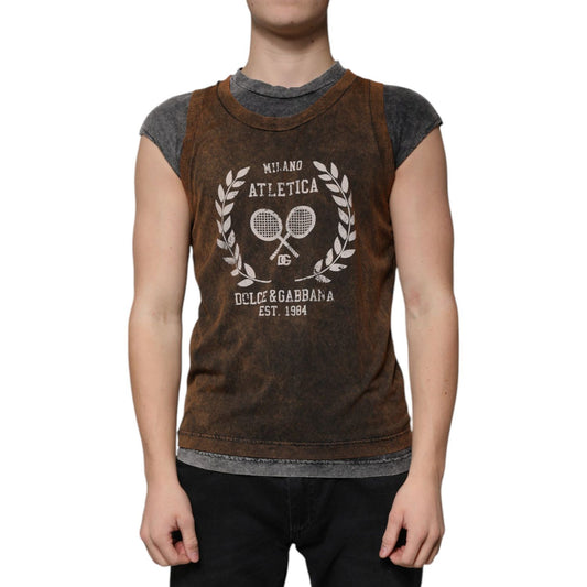 Dolce & Gabbana Brown Cotton Crew Neck Sleeveless T-shirt Dolce & Gabbana