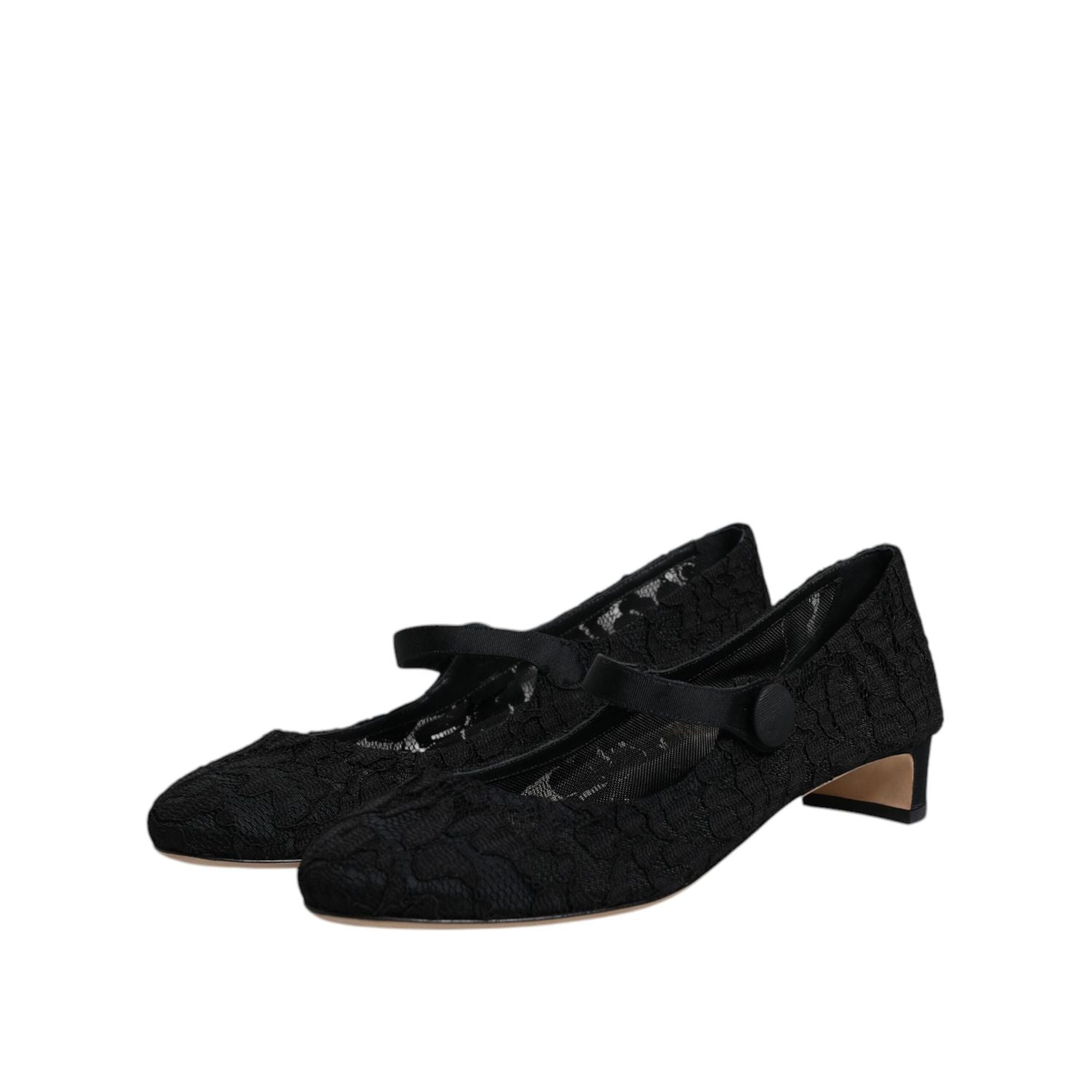 Dolce & Gabbana Black Mary Jane Taormina Lace Pumps Shoes