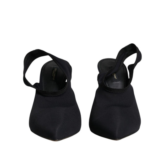 Dolce & Gabbana Black Jersey Stretch Heels Slingback Shoes