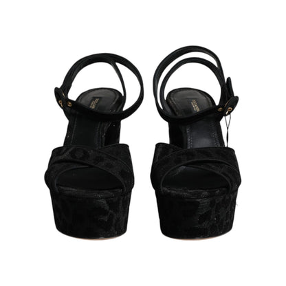 Dolce & Gabbana Black Leopard Platform Heels Sandals Shoes