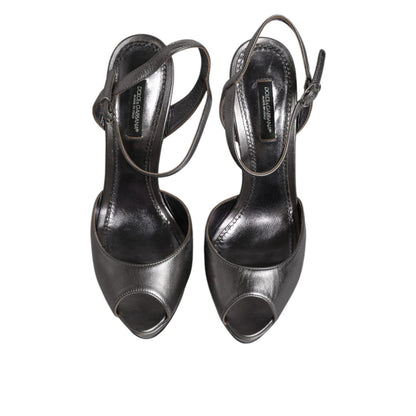 Dolce & Gabbana Silver Leather Platform Heels Sandals Shoes
