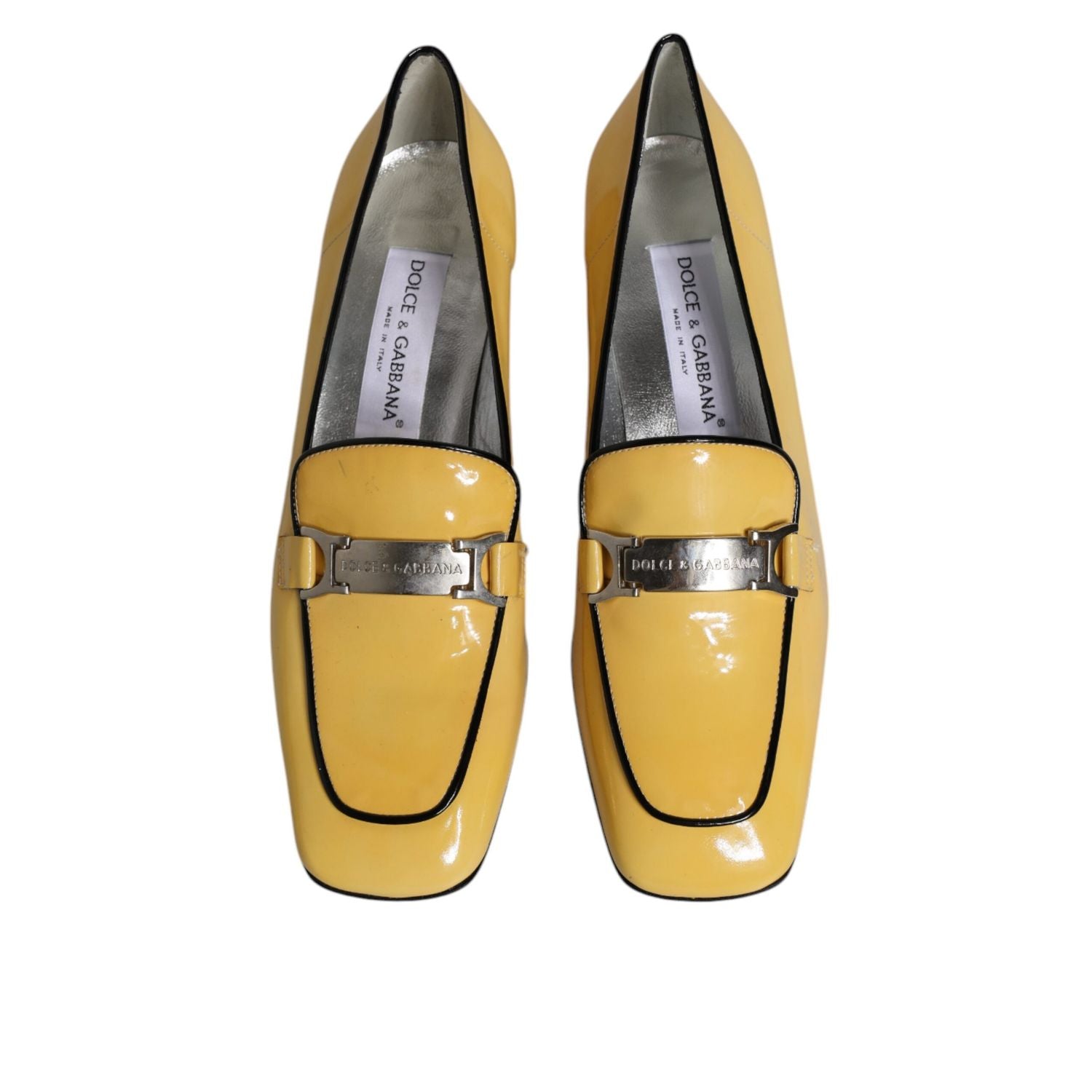 Dolce & Gabbana Yellow Leather Logo Plaque Slip On Mocassin Shoes