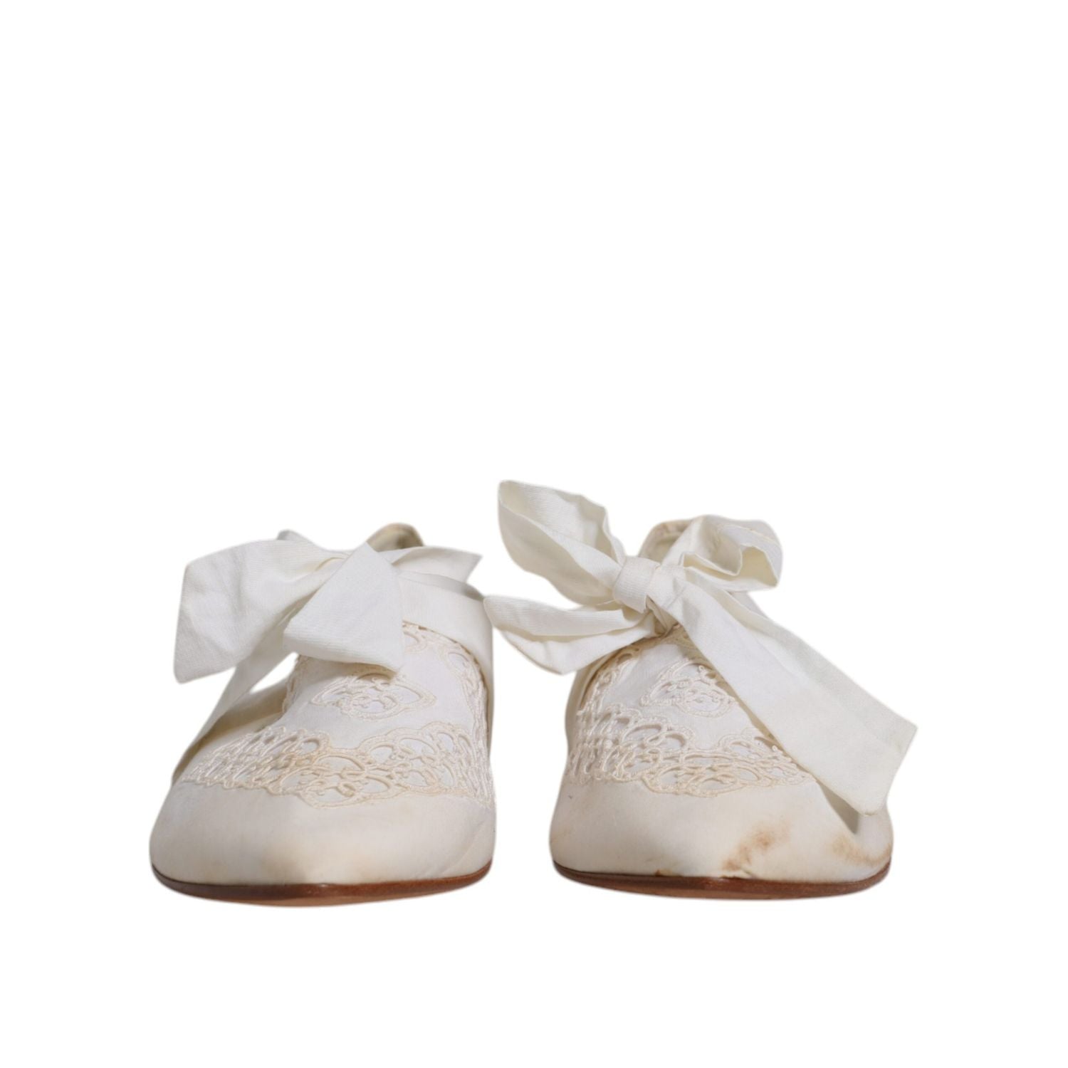 Dolce & Gabbana White Ribbon Fabric Ballerina Flats Shoes