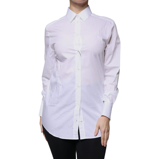 Dolce & Gabbana White Cotton Collared Long Sleeves Shirt Top