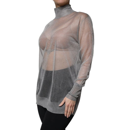Dolce & Gabbana Grey Mesh Turtleneck Long Sleeve Blouse Top
