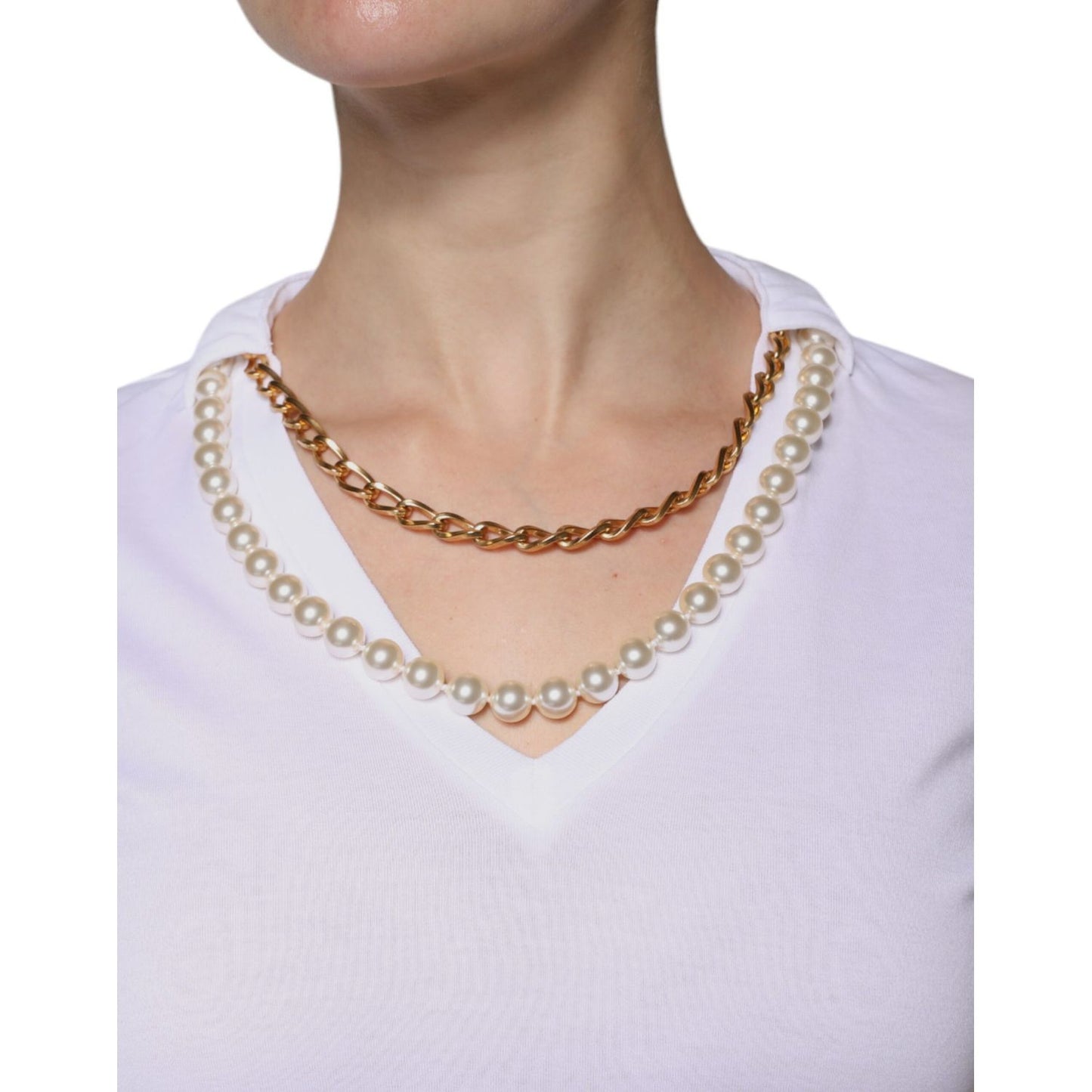 Dolce & Gabbana White Cotton Necklace Chain Short Sleeves T-shirt