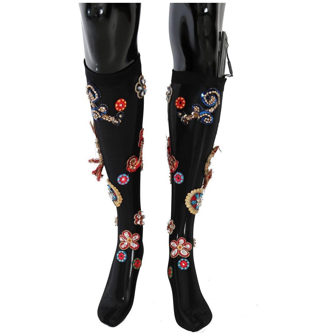 Dolce & Gabbana Black Stretch Carretto Crystal Socks