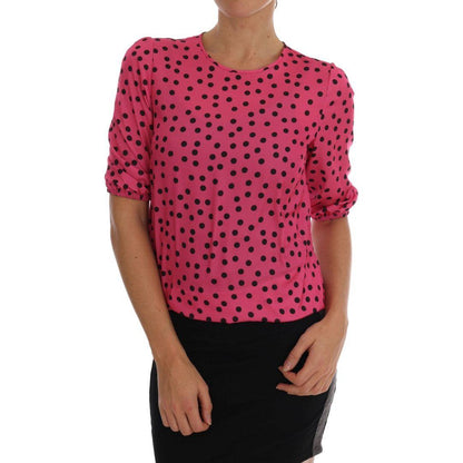 Dolce & Gabbana Pink Polka Dotted Silk Blouse Dolce & Gabbana