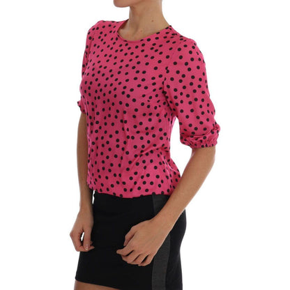Dolce & Gabbana Pink Polka Dotted Silk Blouse Dolce & Gabbana