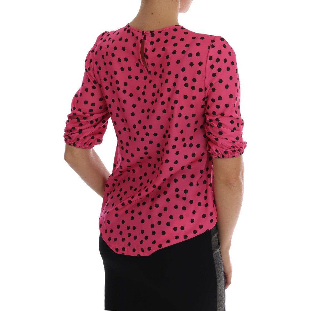 Dolce & Gabbana Pink Polka Dotted Silk Blouse Dolce & Gabbana