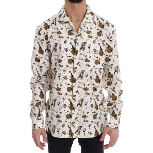 Dolce & Gabbana White Silk JAZZ Motive Print Shirt Dolce & Gabbana