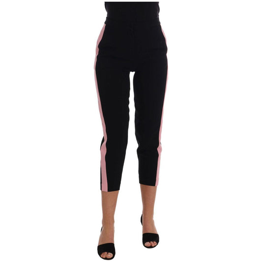 Dolce & Gabbana Black Stretch Pink Stripes Capri Pants Dolce & Gabbana