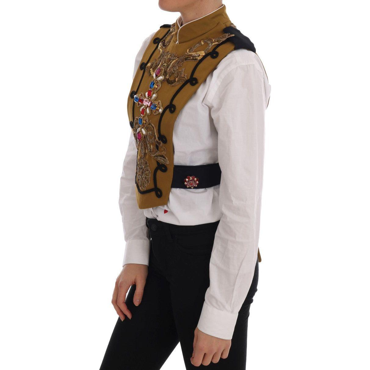 Dolce & Gabbana Yellow Crystal Cross Vest Jacket 1728,2% Elastane,67345645728,Clothing,Dolce & Gabbana,IT40|S,Jackets & Coats - Clothing,Jackets & Coats - Women - Clothing,Material: 98% Cotton,New with tags,Women,Women - Clothing,Yellow