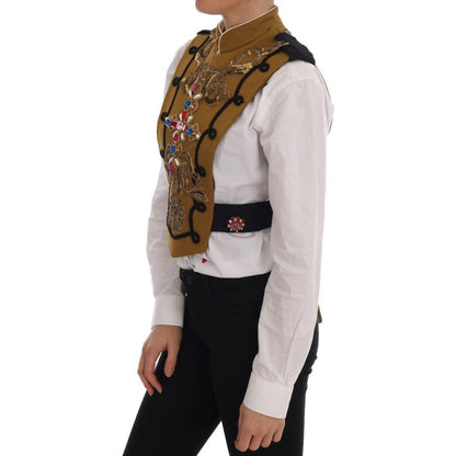 Dolce & Gabbana Yellow Crystal Cross Vest Jacket 1728,2% Elastane,67345645728,Clothing,Dolce & Gabbana,IT40|S,Jackets & Coats - Clothing,Jackets & Coats - Women - Clothing,Material: 98% Cotton,New with tags,Women,Women - Clothing,Yellow