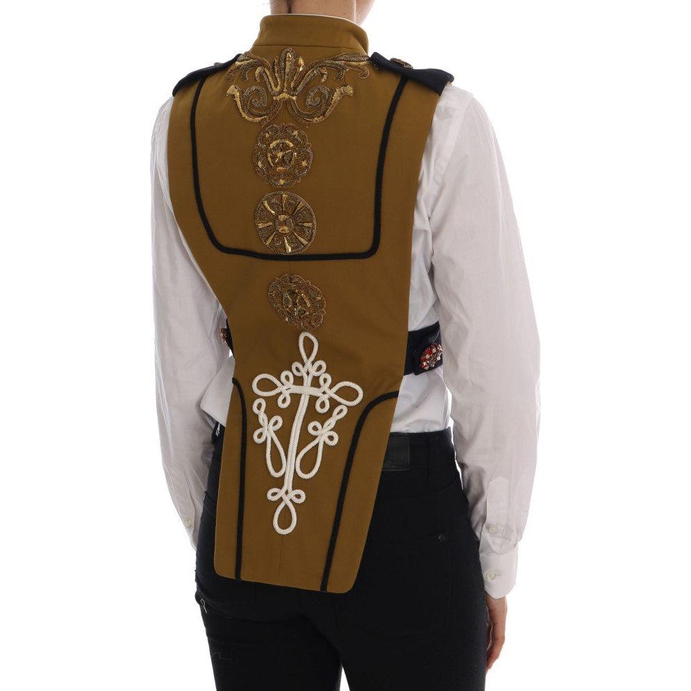 Dolce & Gabbana Yellow Crystal Cross Vest Jacket 1728,2% Elastane,67345645728,Clothing,Dolce & Gabbana,IT40|S,Jackets & Coats - Clothing,Jackets & Coats - Women - Clothing,Material: 98% Cotton,New with tags,Women,Women - Clothing,Yellow