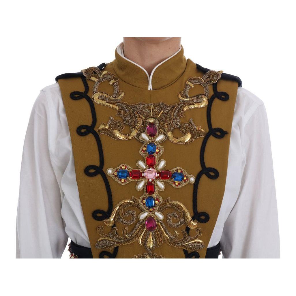 Dolce & Gabbana Yellow Crystal Cross Vest Jacket 1728,2% Elastane,67345645728,Clothing,Dolce & Gabbana,IT40|S,Jackets & Coats - Clothing,Jackets & Coats - Women - Clothing,Material: 98% Cotton,New with tags,Women,Women - Clothing,Yellow
