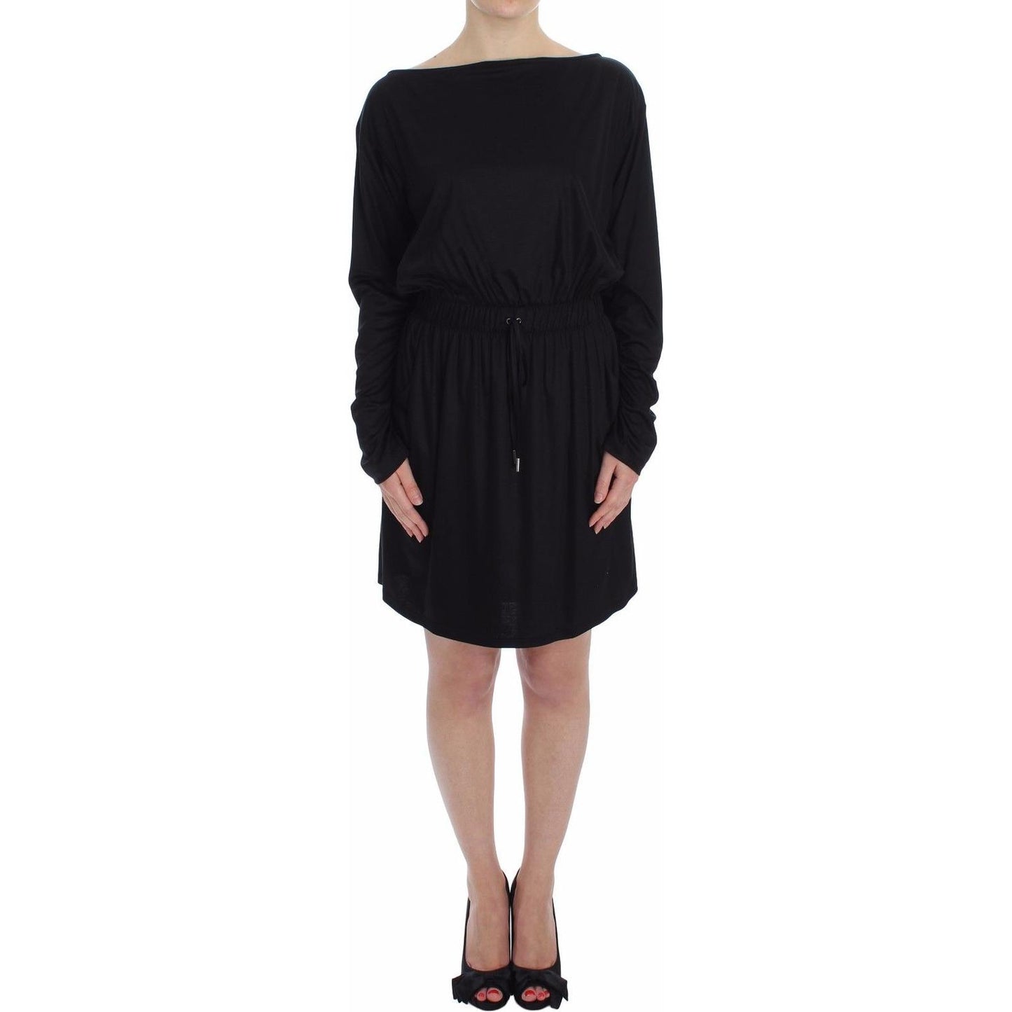 Versace Jeans Black Modal Silk Shift Knee Dress