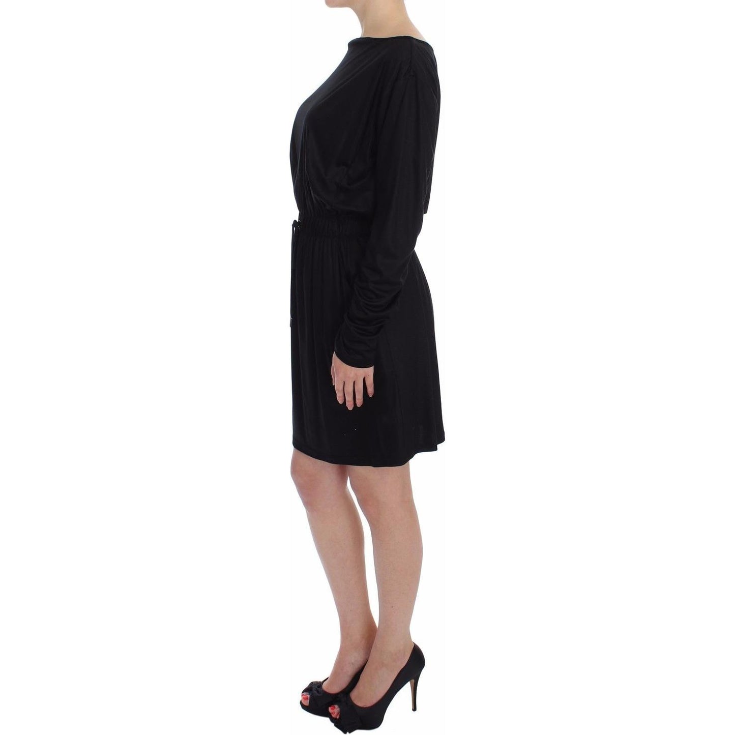 Versace Jeans Black Modal Silk Shift Knee Dress