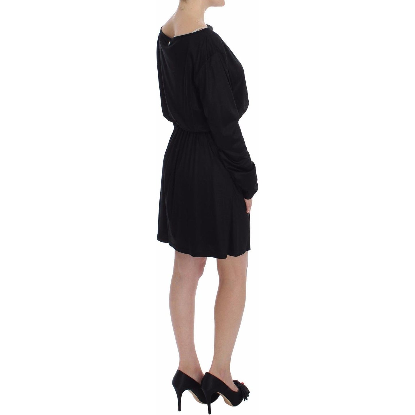 Versace Jeans Black Modal Silk Shift Knee Dress